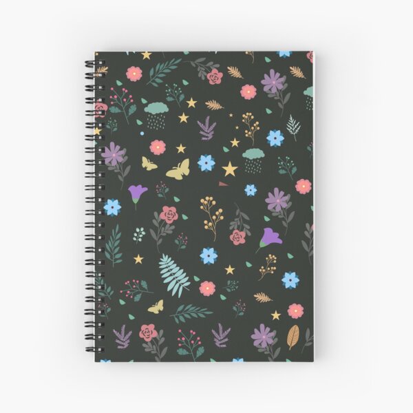 Midnight Blue Blossoming Floral Pattern Spiral Notebook