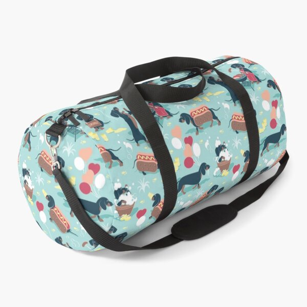 Item preview, Hot dogs and lemonade // aqua green background navy and brown dachshunds  designed and sold by SelmaCardoso.