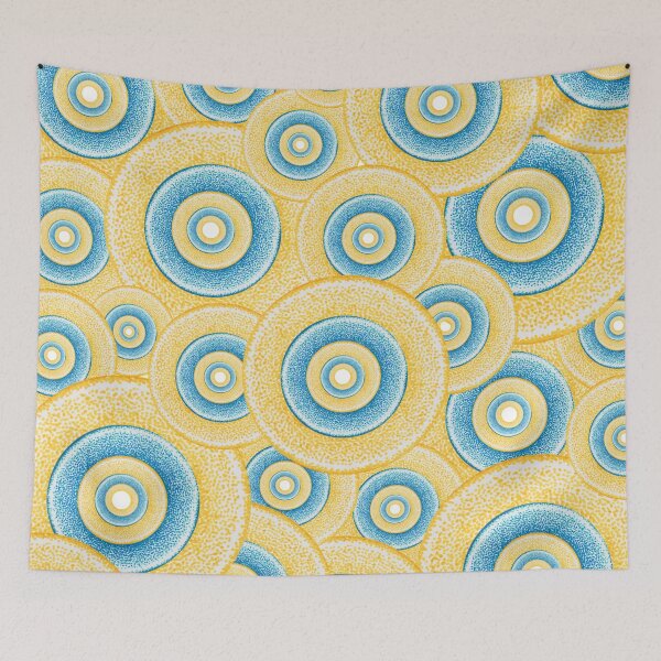 Item preview, Yellow and blue abstract circles pattern art pointillism drawing designed and sold by MitoP.
