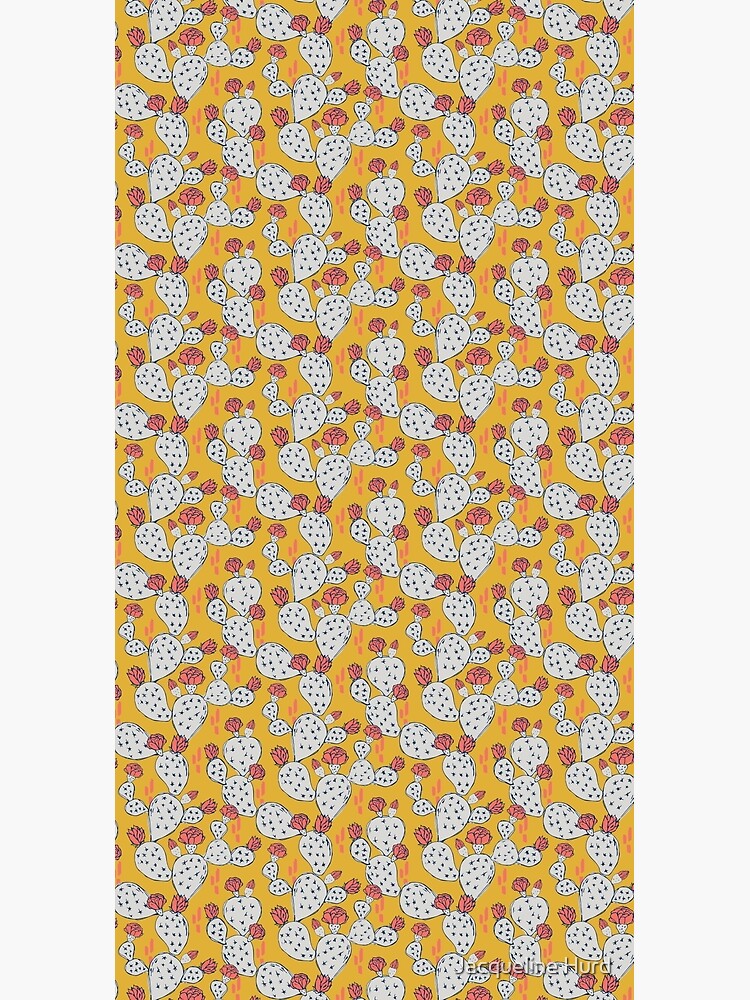 Coral Flowering Cactus on Mustard Yellow by JMHurd