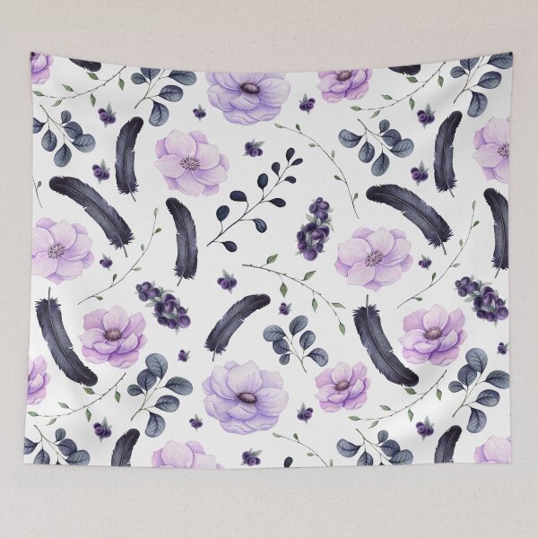 Item preview, Seamless Pattern of Watercolor Dark Berries and Feathers designed and sold by Cordata.