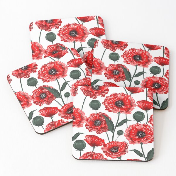 Item preview, Red Poppy Flower With Green Leafs designed and sold by noirty.