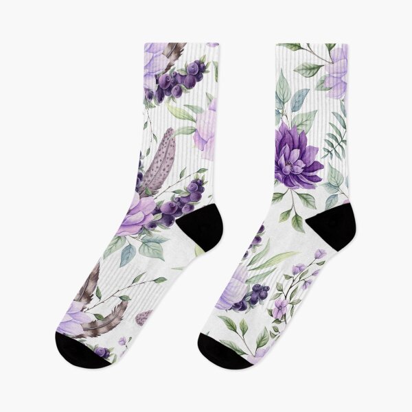 Item preview, Seamless Pattern of Watercolor Flowers, Berries and Feathers designed and sold by Cordata.
