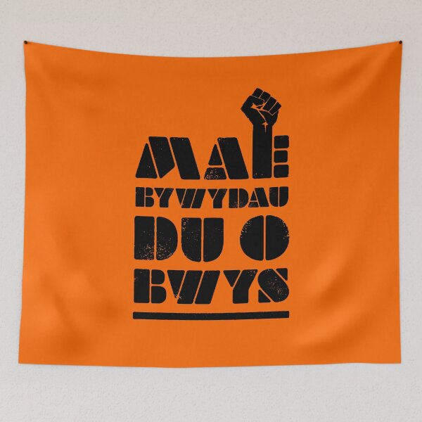 Item preview, BLACK LIVES MATTER: 'Mae Bywydau Du O Bwys': Original Welsh Language version: Black on Bright Orange designed and sold by Day Chapman.