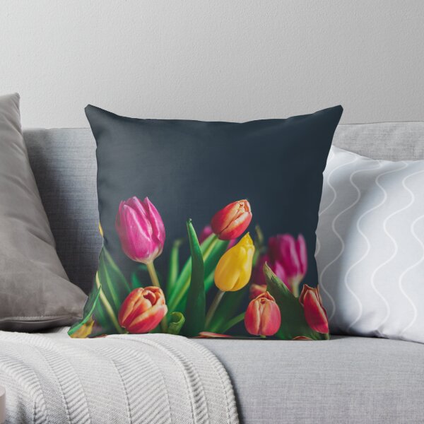 Colorful Tulips In Bloom Throw Pillow