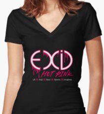 EXID Pink Tailliertes T-Shirt mit V-Ausschnitt