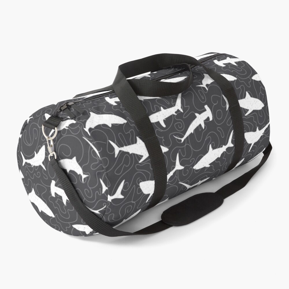 Shark Frenzy Pattern on Charcoal Grey Duffle Bag
