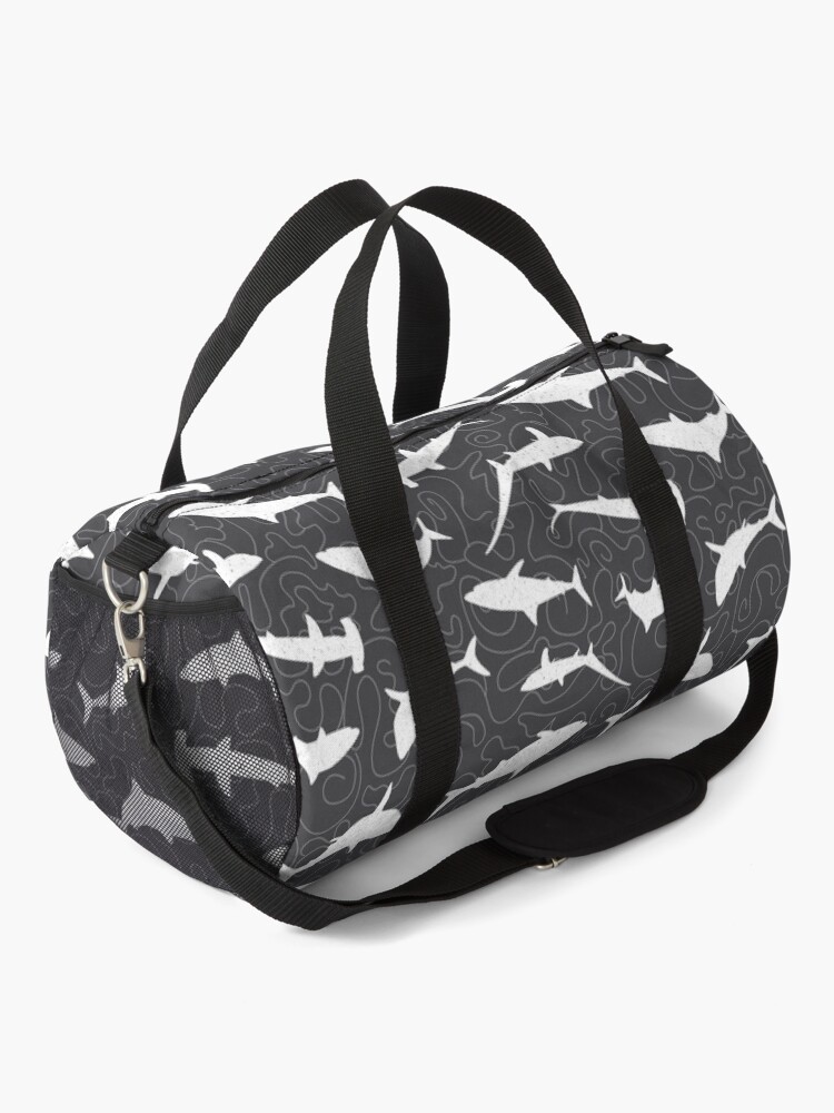 Alternate view of Shark Frenzy Pattern on Charcoal Grey Duffle Bag