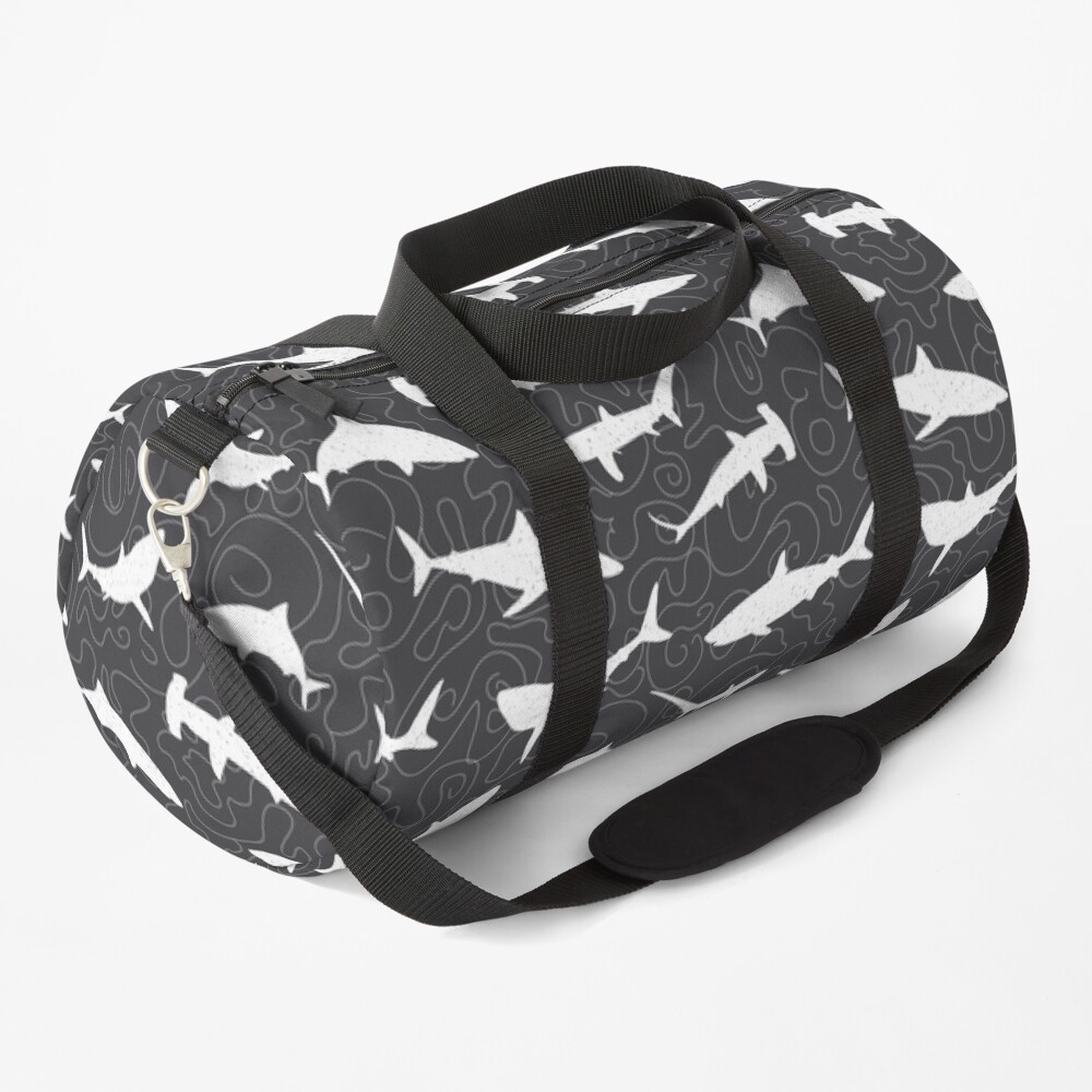 Shark Frenzy Pattern on Charcoal Grey Duffle Bag