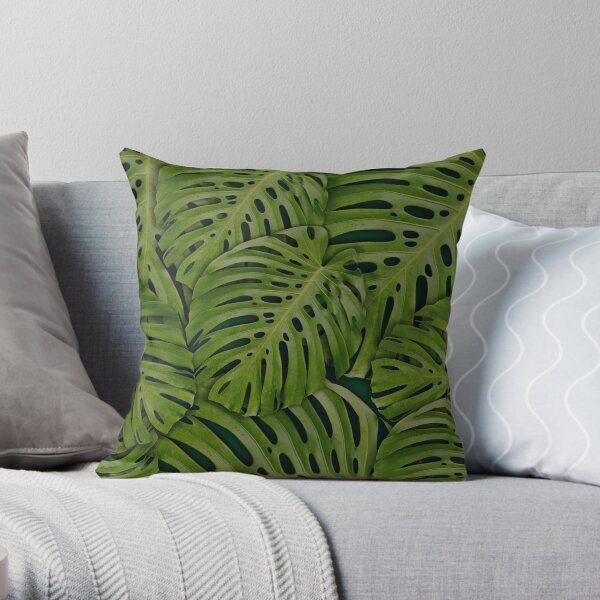 Tropical Leaves Monstera Throw Pillow