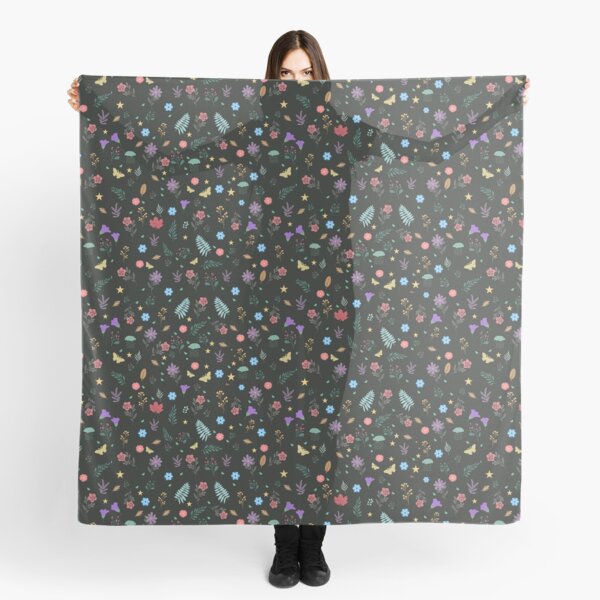Midnight Blue Blossoming Floral Pattern Scarf