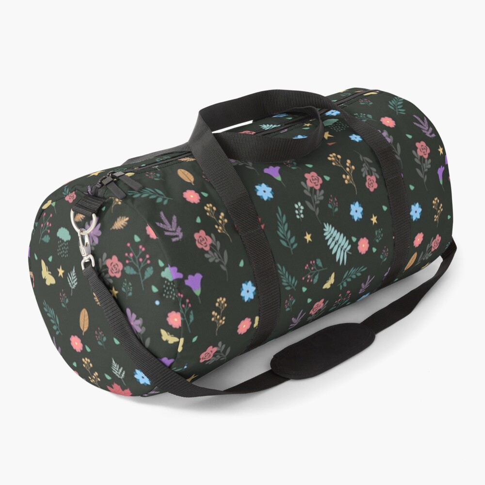 Midnight Blue Blossoming Floral Pattern Duffle Bag