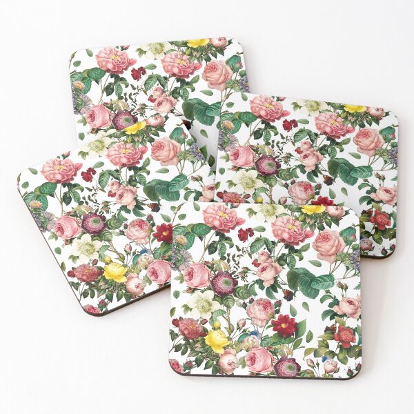 Item preview, White print with pink heirloom roses designed and sold by Ivy & Foxglove Designs.