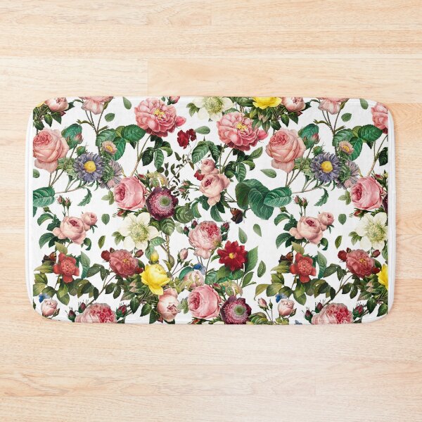 Item preview, White print with pink heirloom roses designed and sold by Ivy & Foxglove Designs.