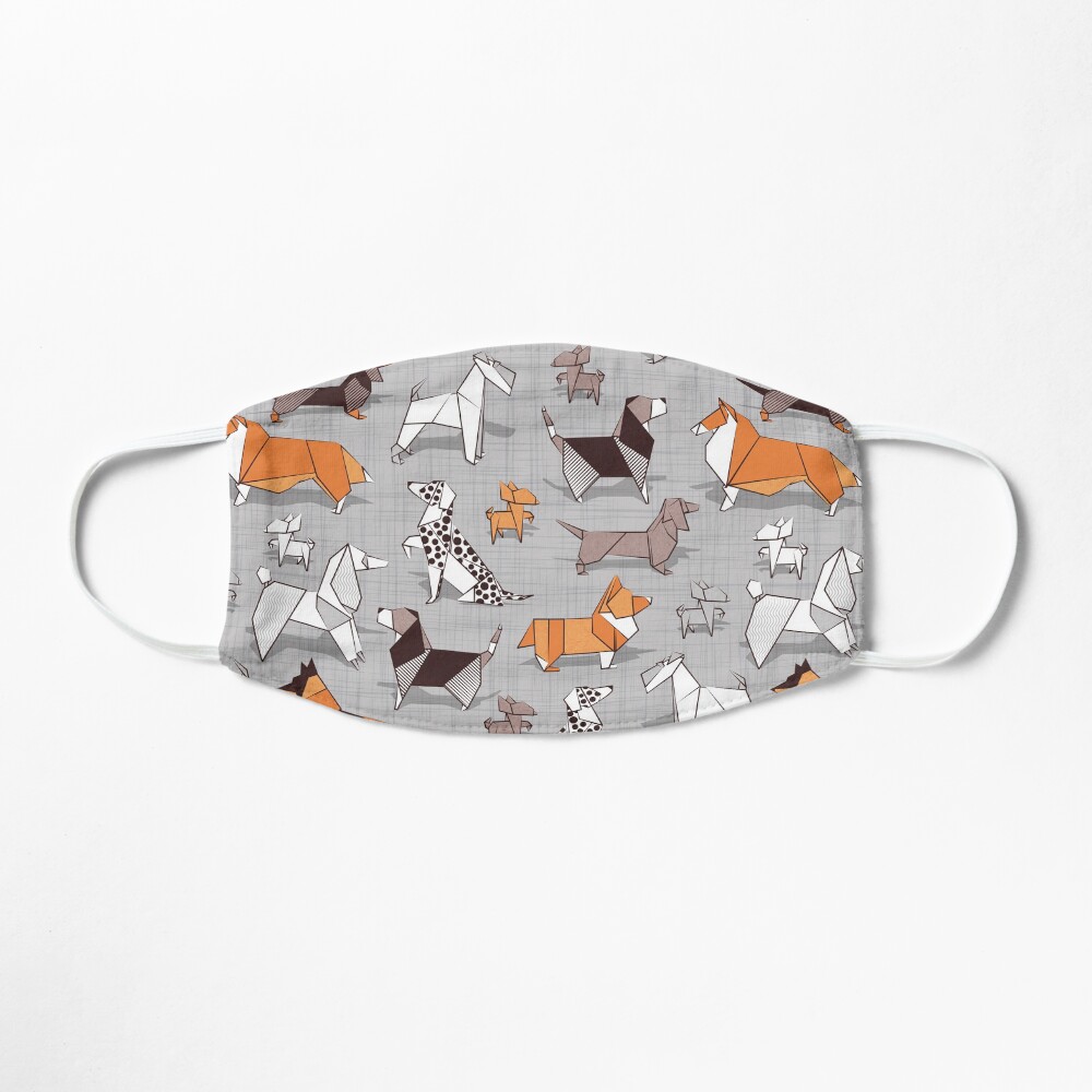 Origami doggie friends // grey linen texture background Mask
