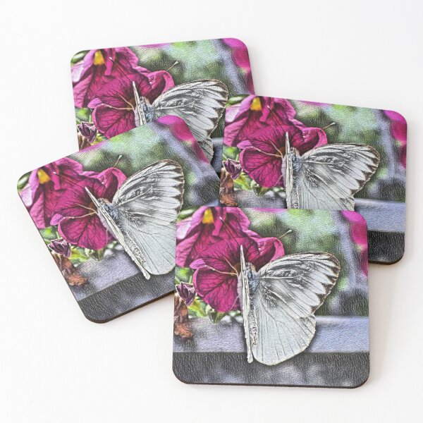 Item preview, Cabbage Moth on Pink Flowers designed and sold by ReneeKennedy.