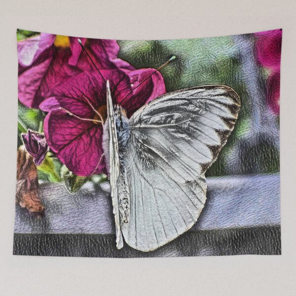 Item preview, Cabbage Moth on Pink Flowers designed and sold by ReneeKennedy.