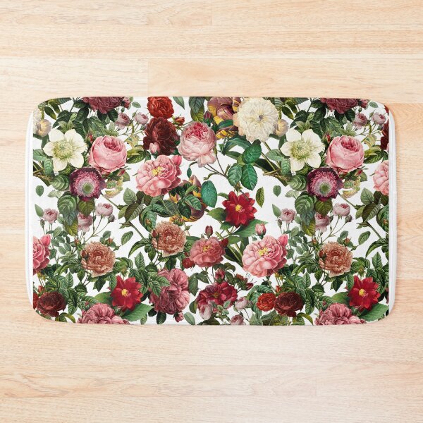 Item preview, Red and pink heirloom rose pattern on white designed and sold by Ivy & Foxglove Designs.