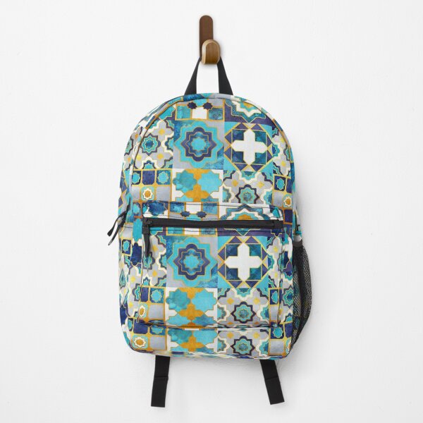 Item preview, Spanish moroccan tiles inspiration // turquoise blue golden lines designed and sold by SelmaCardoso.