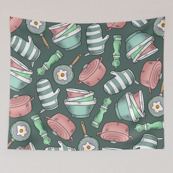 Item preview, At Home in the Kitchen - Pattern on Blue designed and sold by TimorousEclectc.