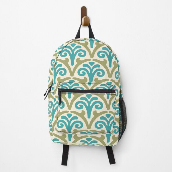 Item preview, Pretty Floral Scallop Fan Pattern 133 Turquoise Beige and Green designed and sold by tonymagnerart.