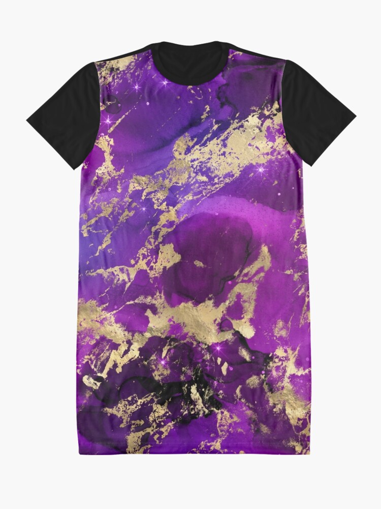 Alternate view of Marble Galaxy in Royal Purple and Gold Splash Graphic T-Shirt Dress