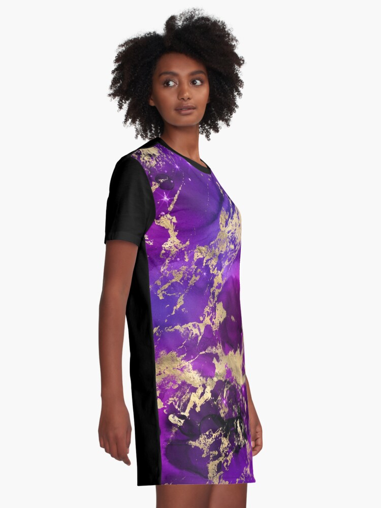Alternate view of Marble Galaxy in Royal Purple and Gold Splash Graphic T-Shirt Dress