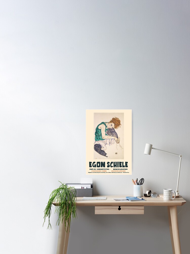 Mujer sentada con la rodilla doblada de Egon Schiele en póster, lienzo y  mucho más