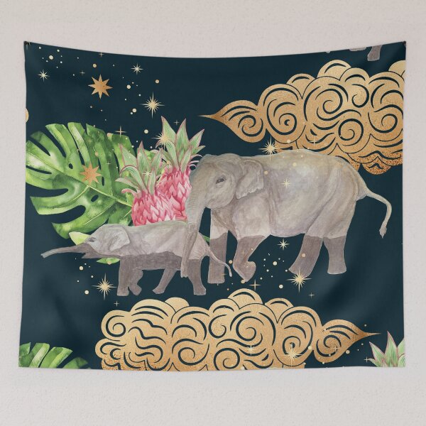 Item preview, Elephants Mom and Baby in the Jungle - Midnight Black designed and sold by Breece.