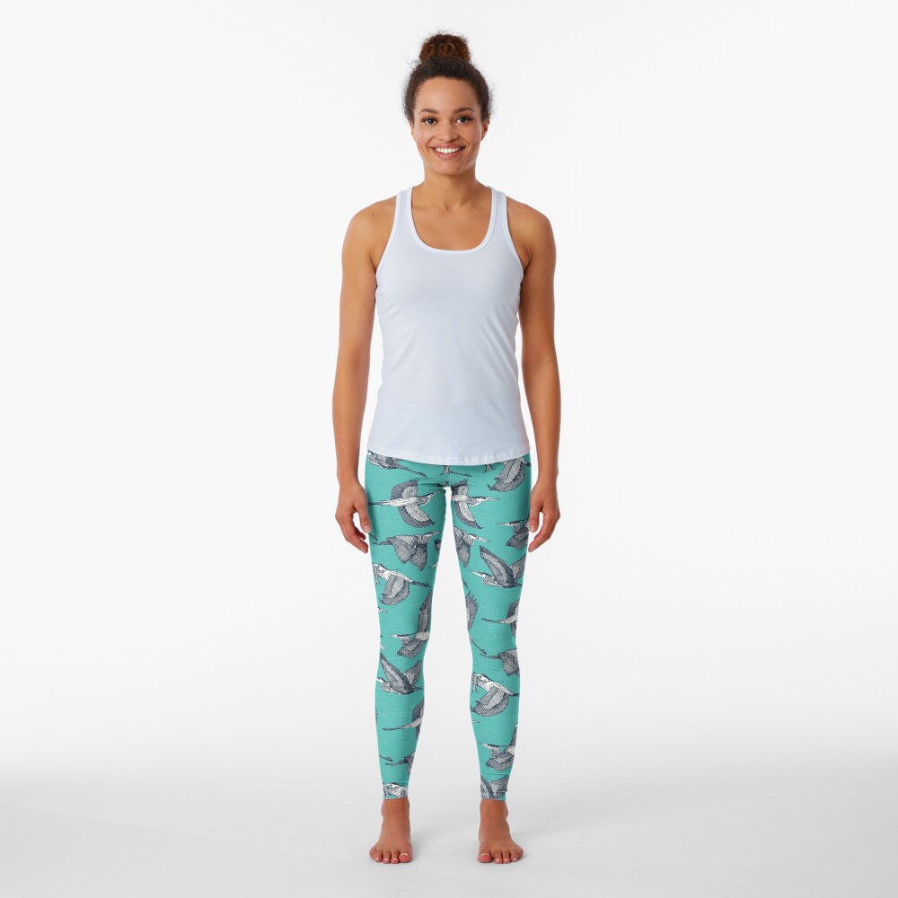 great blue herons verdigris Leggings