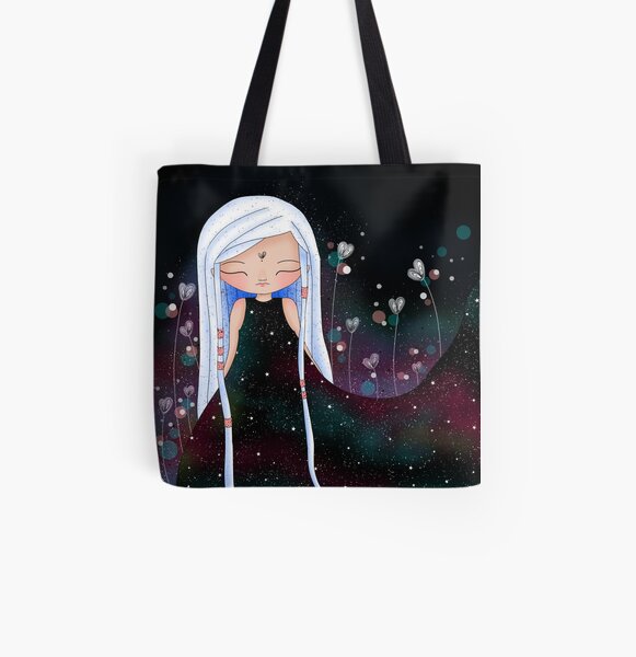 Fille à la robe univers - fond noir Tote bag doublé
