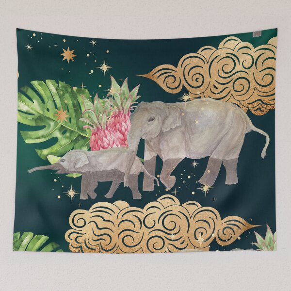 Item preview, Elephants Mom and Baby in the Jungle - Jungle Green designed and sold by Breece.