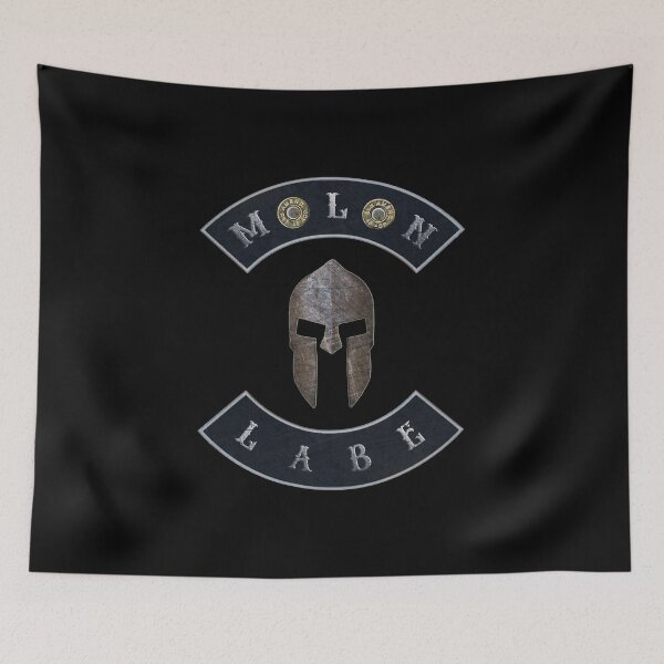 Item preview, Molon Labe in Rockers with Spartan Helmet Black Background designed and sold by MadBadDangerous.