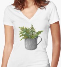 Mug with fern leaves Women's Fitted V-Neck T-Shirt