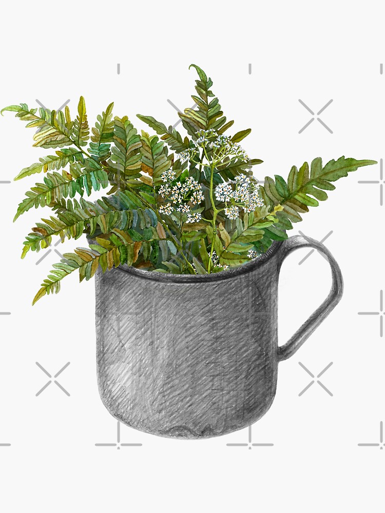 Thumbnail 3 von 3, Sticker, Becher mit Farnblättern designt und verkauft von stasia-ch.