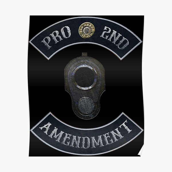 Pro 2nd Amendment in Rockers with M1911 Colt 45 Muzzle Black Background Poster