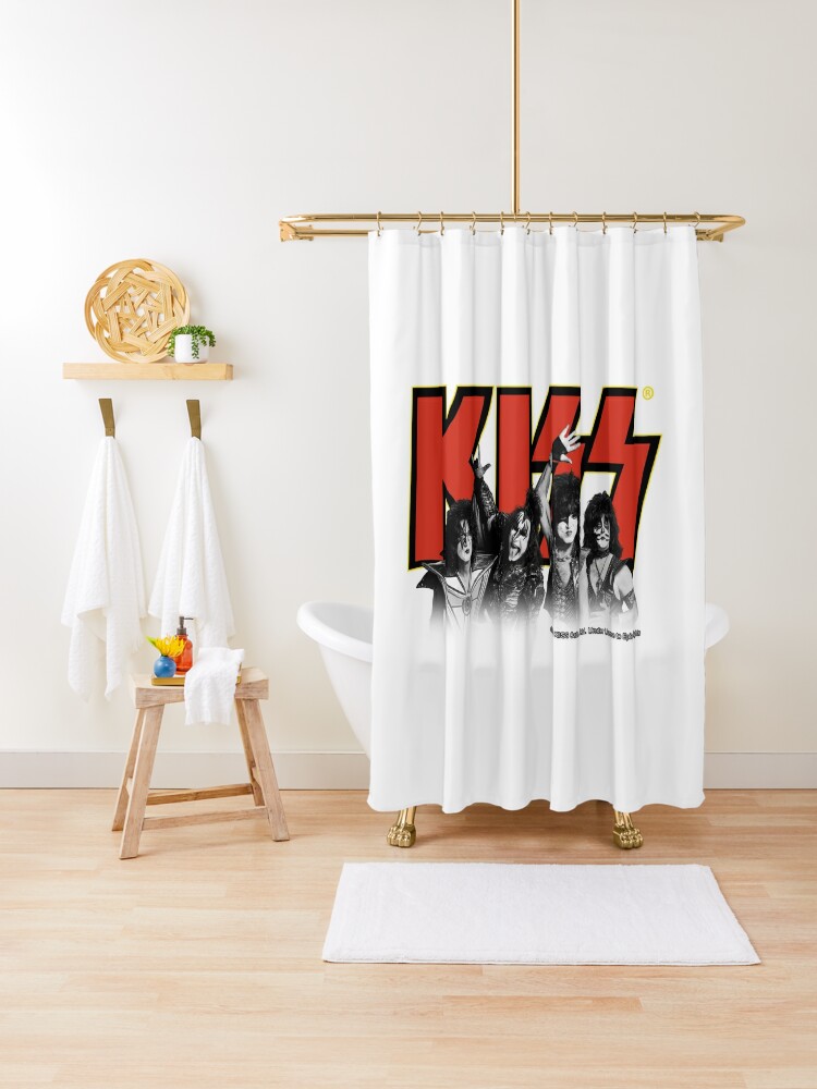 red and yellow shower curtain