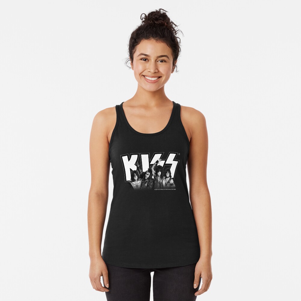 KISS Women's Vintage Fashion Sleeveless T-shirt - Band Member Images. Black  Muscle Tank Top Shirt