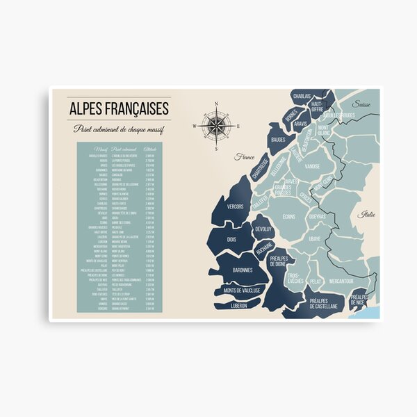 Map of the French Alps Metal Print