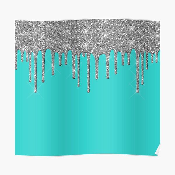 Robin's Egg Blue Silver Glitter Drips Trendy Poster