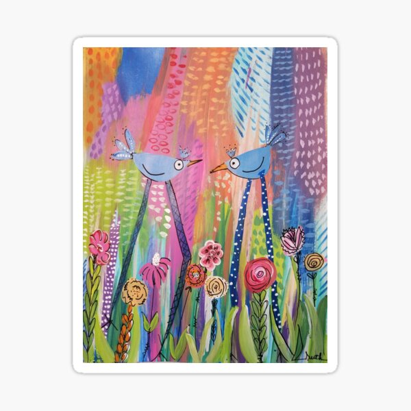 Funky Birds in a City Garden Sticker