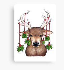Stag with Holly Canvas Print