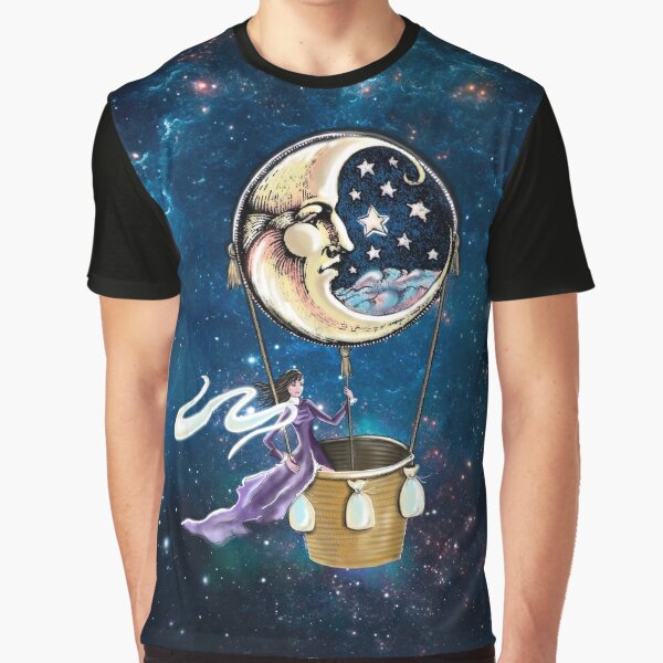 Beautiful unique vintage moon hot air ballon night adventure  Graphic T-Shirt