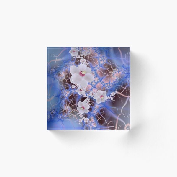 Magnolia Storm - Pink Purple Blue Flower Fractal Acrylic Block