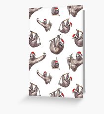Christmas Sloths with Santa Hats Greeting Card