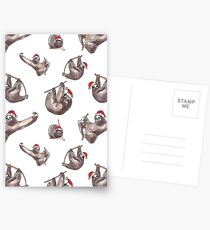 Christmas Sloths with Santa Hats Postcards