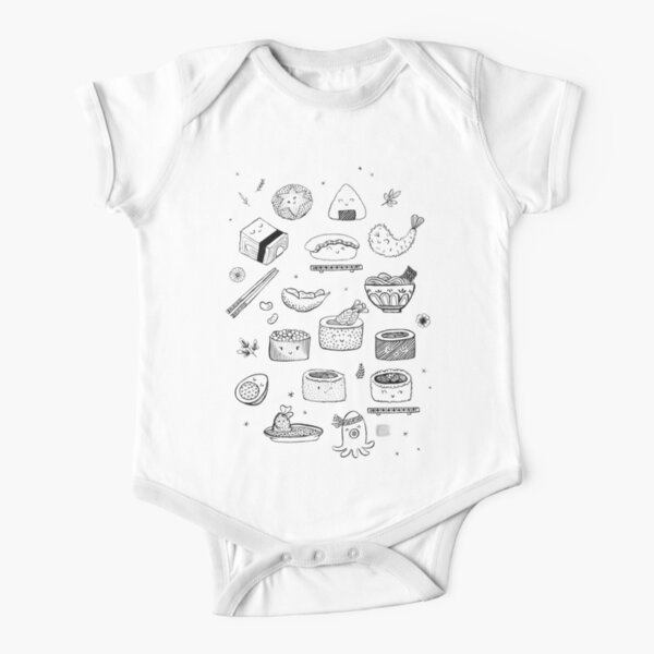 Sushimania (Black & White) Short Sleeve Baby One-Piece