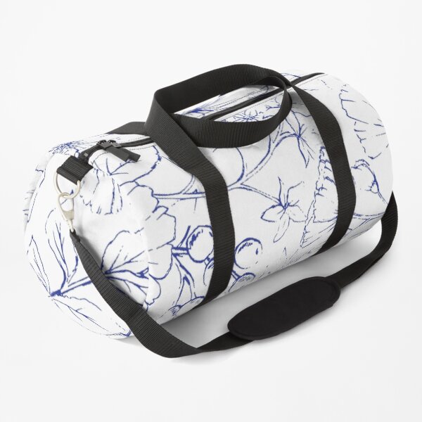 Modern hand drawn navy blue white elegant floral pattern Duffle Bag