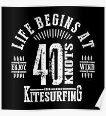 40 Knots Kitesurfing White Graphic Poster