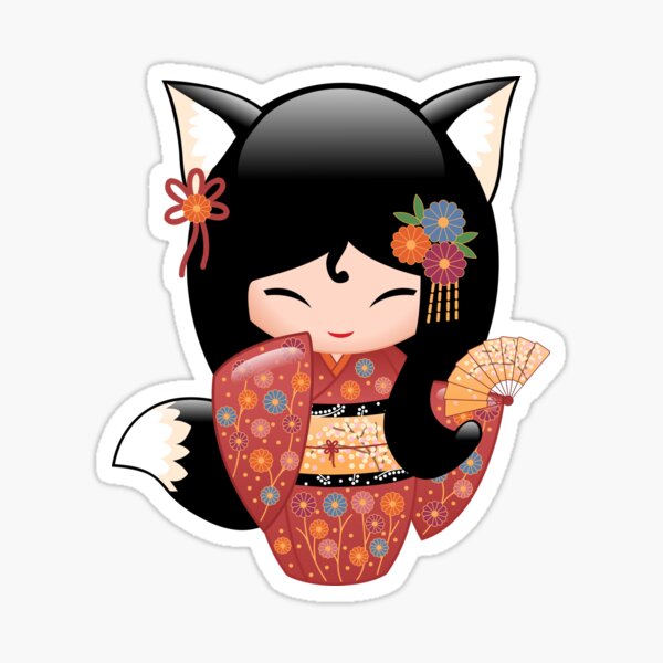 Japanese Kitsune Kokeshi Doll Sticker